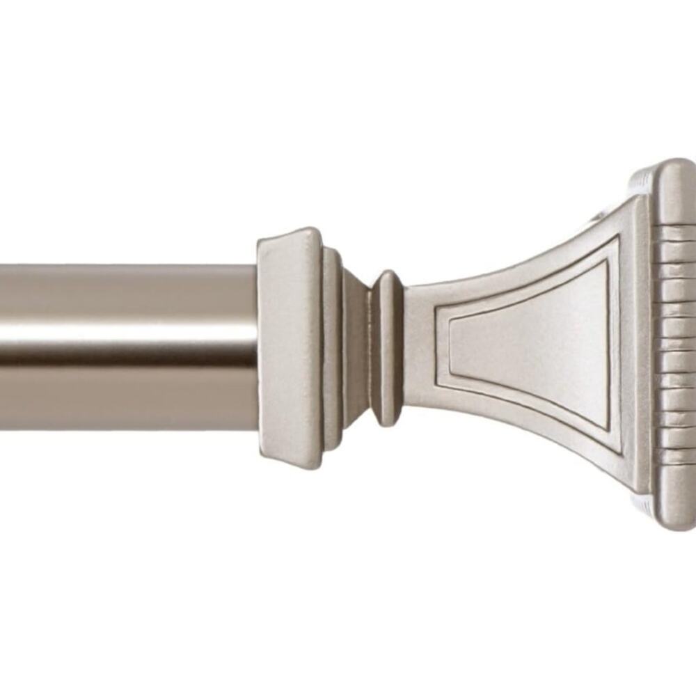 Ivilon Satin Nickel Decorative Curtain Rod Set with Square Finials